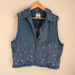 VINTAGE Christoper & Banks Hand-Embroidered Denim Vest
